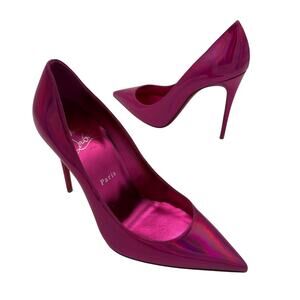 Christian Louboutin Kate 100 Pink Mirrored Leather High Heel Pumps Size EU 38
